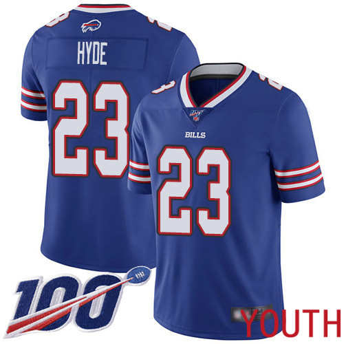 Youth Buffalo Bills #23 Micah Hyde Royal Blue Team Color Vapor Untouchable Limited Player 100th Season NFL Jersey->youth nfl jersey->Youth Jersey